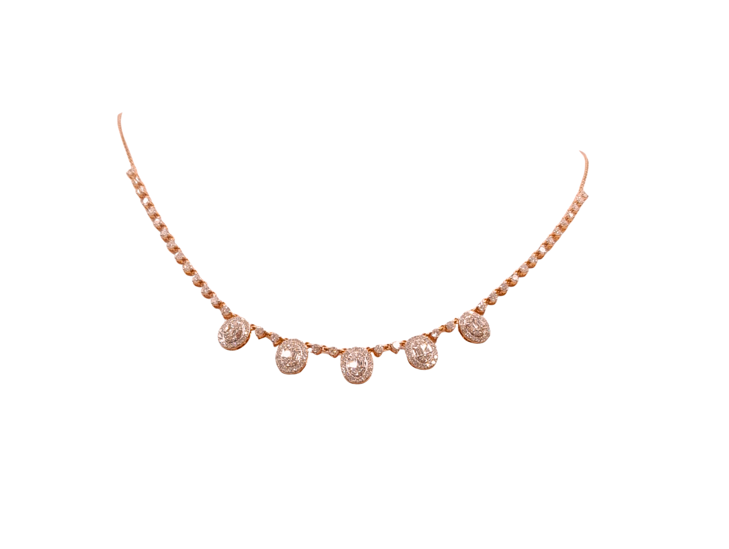 Half Tennis Necklace with Oval Illusion