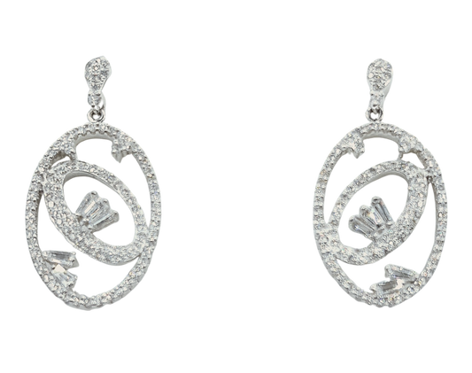 White Gold Large Oval Diamond Earrings